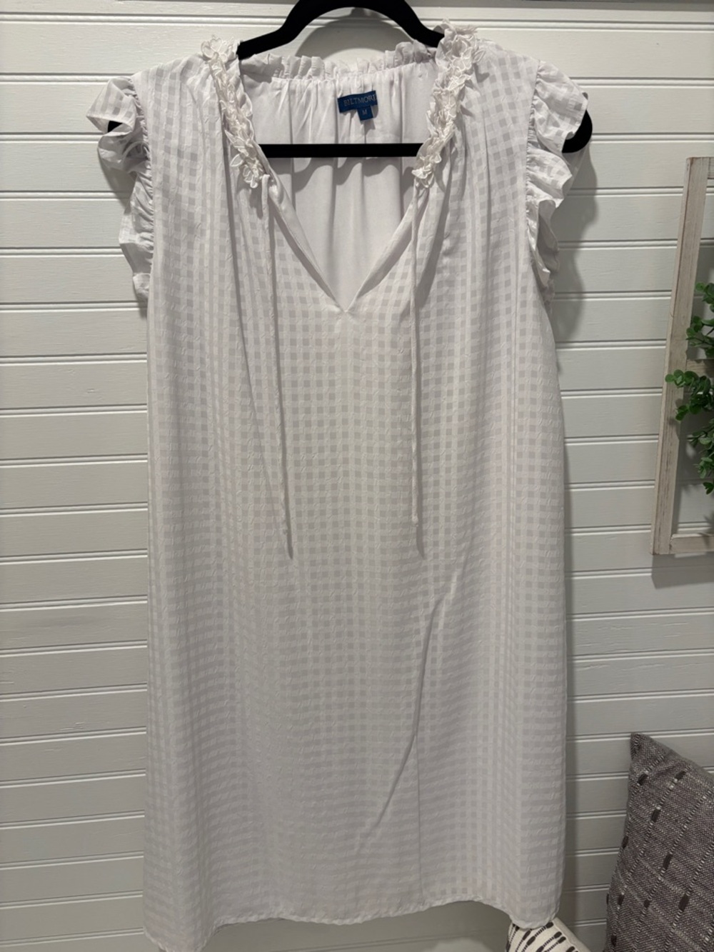 Soft White Sleeveless Ruffle-Trim Dress